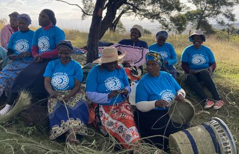 Group of women basket weavers under a tree